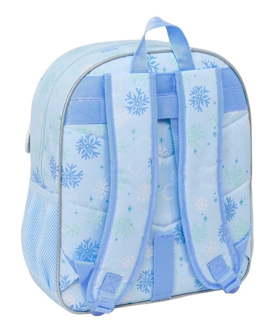 Mochila escolar infantil Frozen, adaptável a carrinhos, com bolso frontal, azul. 2/3