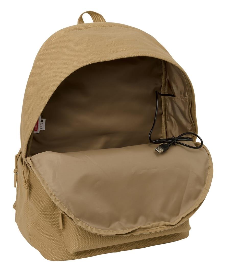 Mochila para laptop para adultos com porta USB e bolso frontal, marrom. 5/6