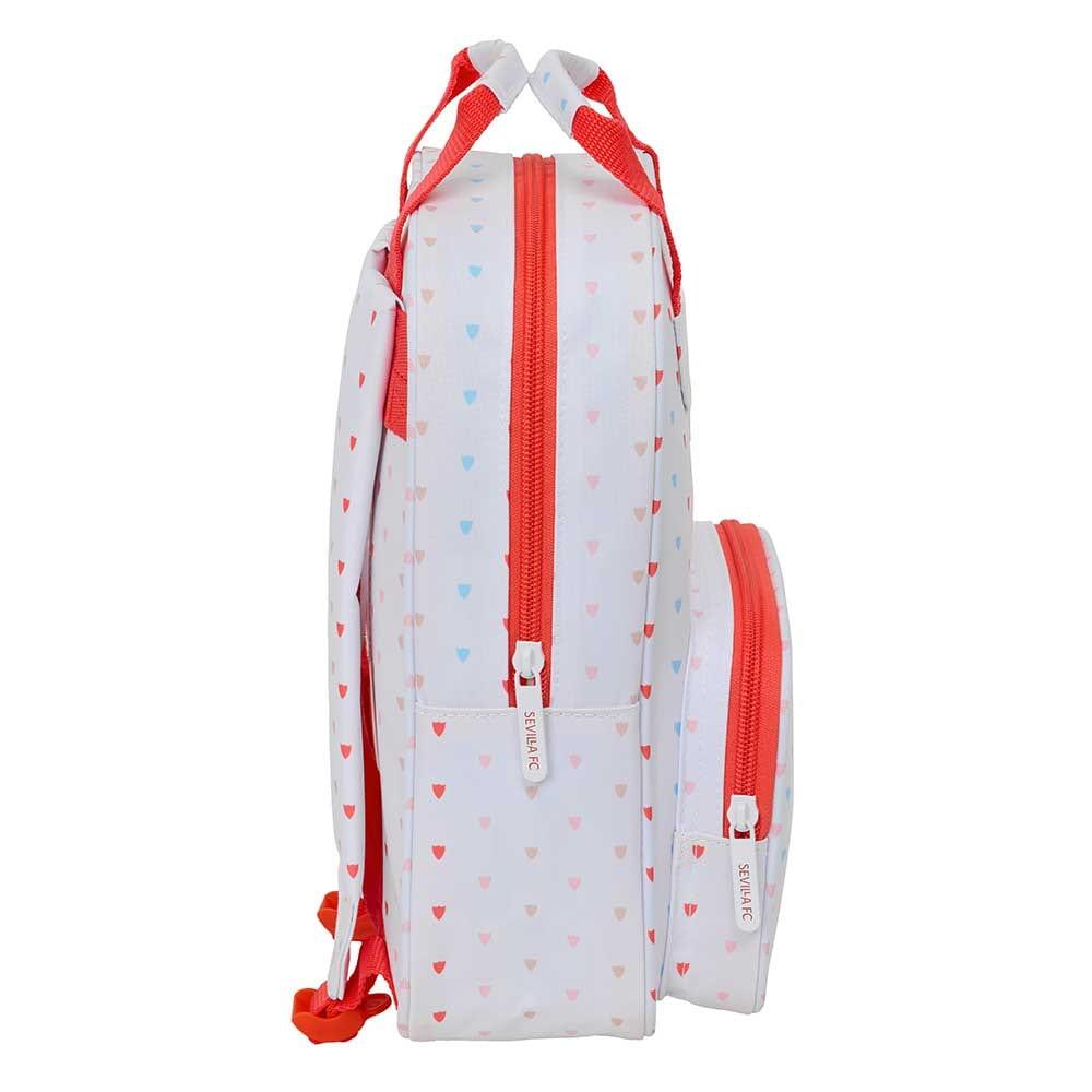 Mochila infantil do Sevilla FC com bolso frontal e alças acolchoadas, branca. 3/3