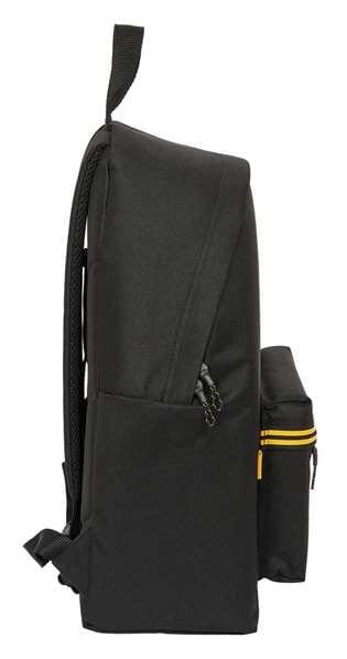 Mochila infantil Kings League com bolso frontal e costas acolchoadas, preta. 3/4