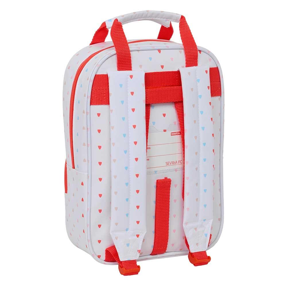 Mochila infantil do Sevilla FC com bolso frontal e alças acolchoadas, branca. 2/3