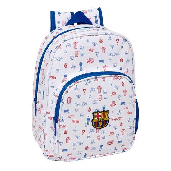 Sac à dos enfant FC Barcelone avec poche avant et porte-bouteille, blanc