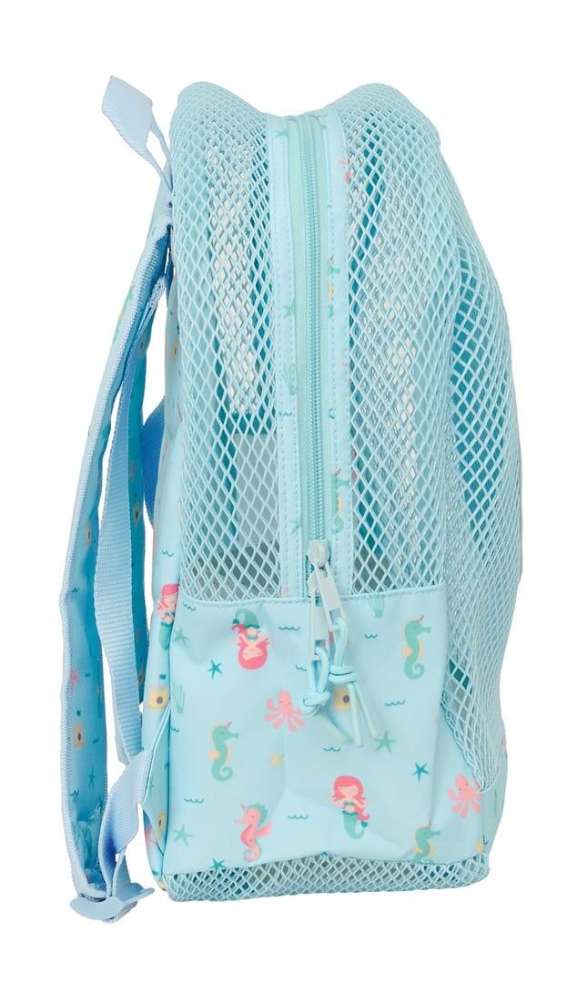 Mochila infantil Sereia em malha anti-areia com zíper - Azul claro 3/3