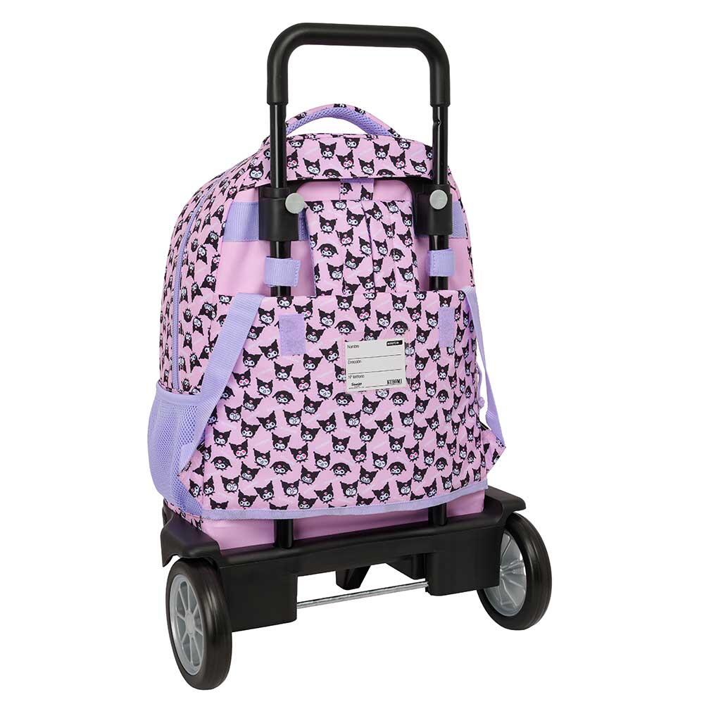Mochila escolar infantil Kuromi com rodas e bolso frontal, lilás 2/3