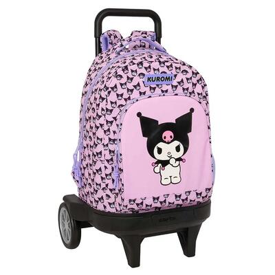 Zaino scolastico per bambini Kuromi 3D con ruote e portaborraccia rosa e lilla