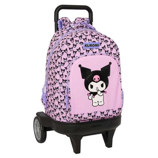 Zaino scolastico per bambini Kuromi 3D con ruote e portaborraccia rosa e lilla