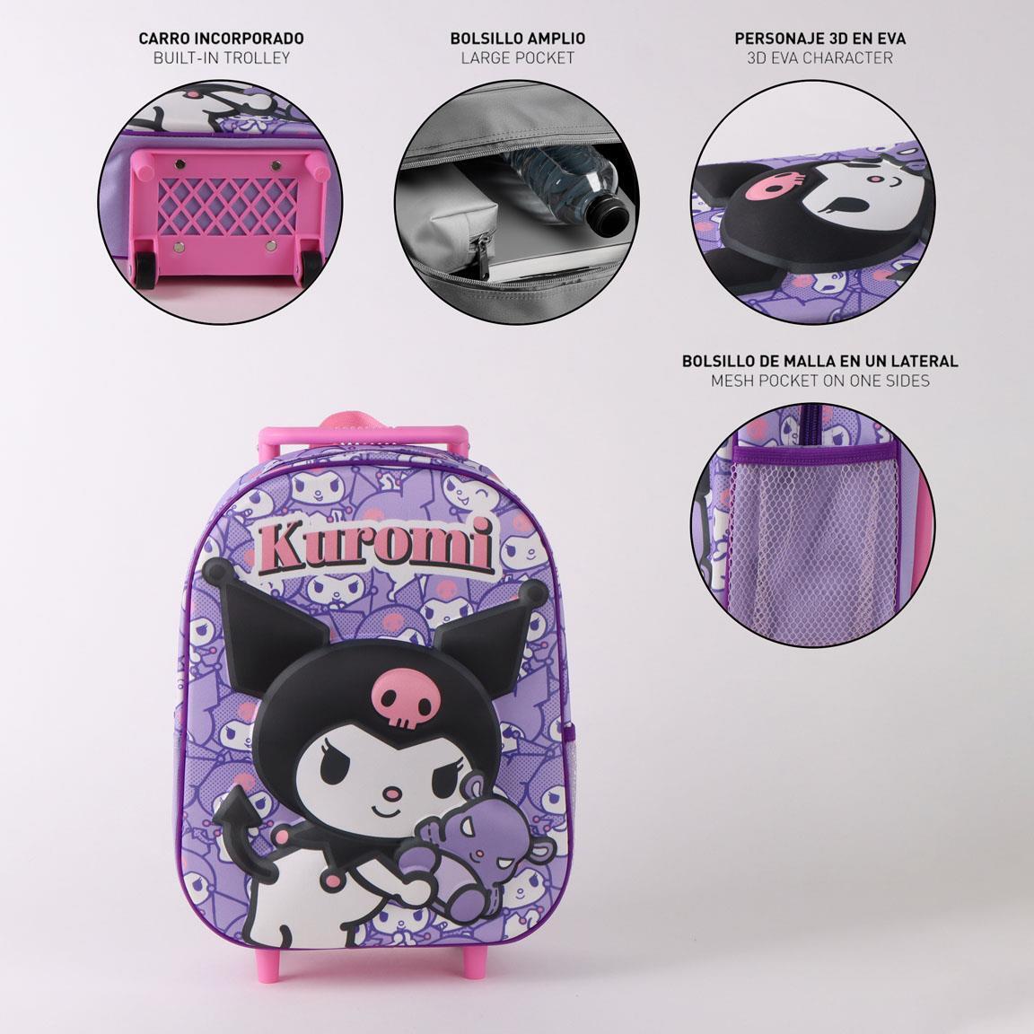 Zaino trolley per bambini Hello Kitty Kuromi 3D con ruote, in poliestere viola 6/6
