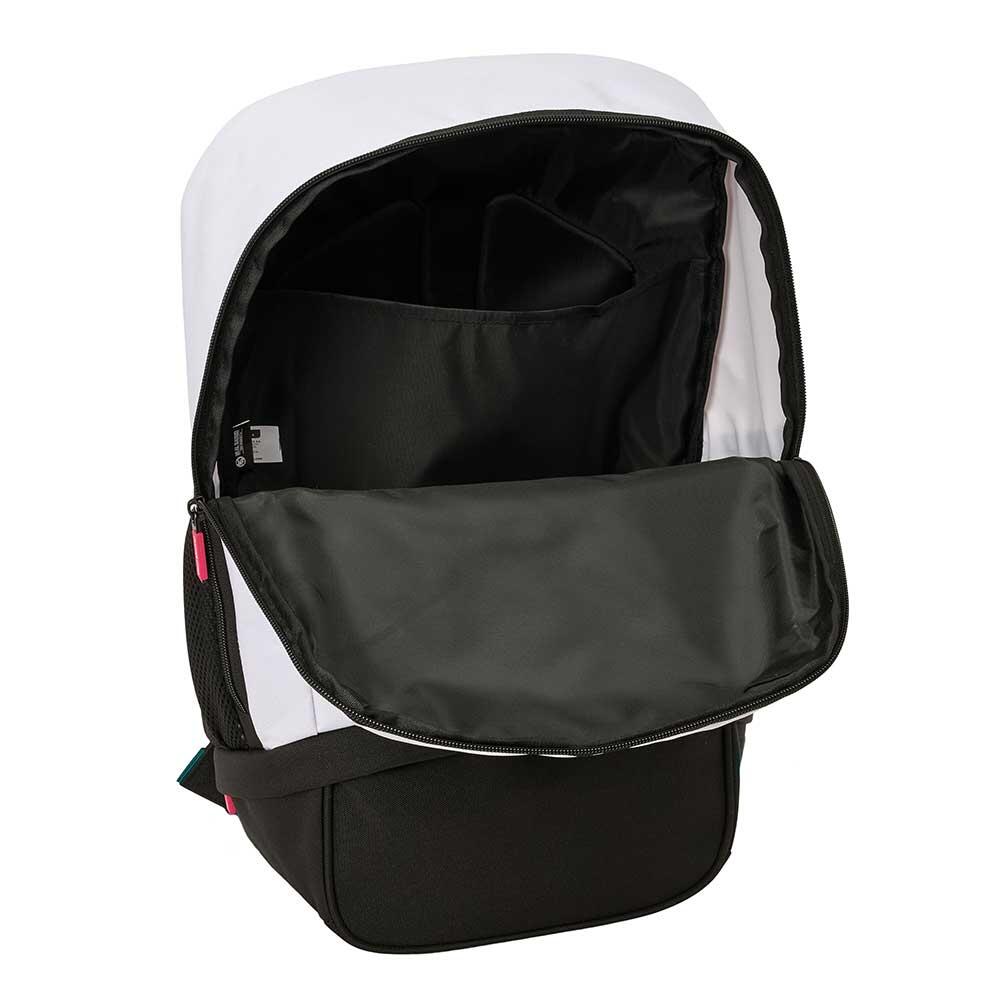 Mochila infantil Real Madrid com suporte para garrafa de água, branca e preta. 5/5