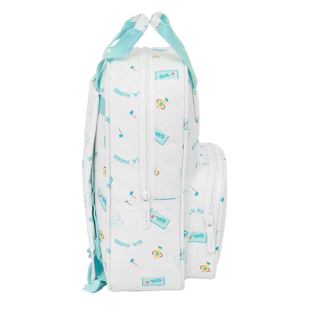 Mochila infantil do Real Madrid com bolso frontal e alças acolchoadas, branca. 3/3