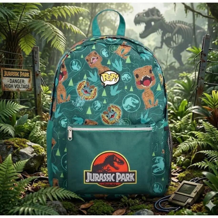 Zaino per bambini Jurassic Park in nylon con tasca frontale, verde 2/2