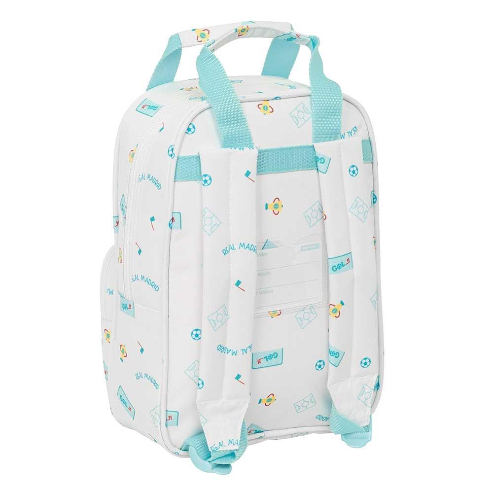Mochila infantil do Real Madrid com bolso frontal e alças acolchoadas, branca. 2/3