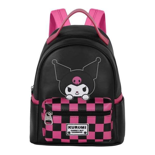 Mochila infantil Kuromi Hello Kitty com bolso frontal, 25 cm, preta e rosa. 2/3