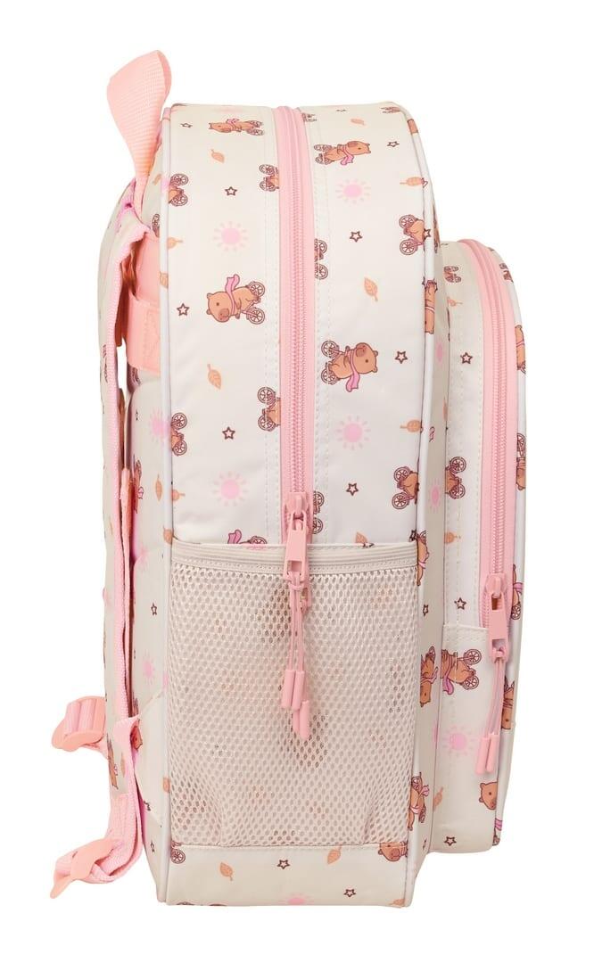 Sac à dos enfant Capybara beige, adaptable en voiture et doté d'une poche avant 3/3