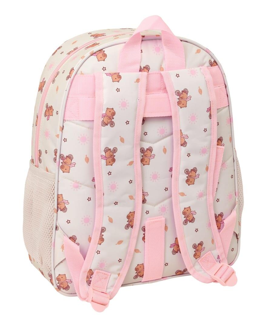 Sac à dos enfant Capybara beige, adaptable en voiture et doté d'une poche avant 2/3