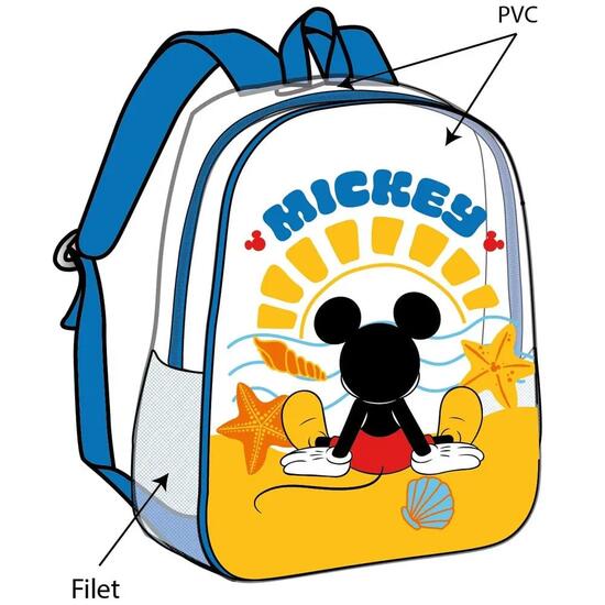 Sac à dos enfant Mickey Mouse, PVC transparent, 31 cm, bleu et jaune