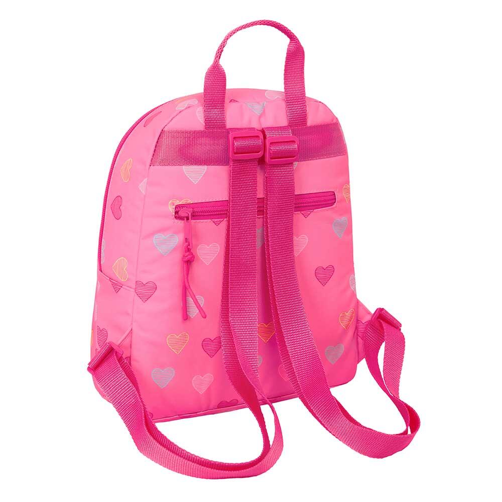 Mochila infantil Benetton Heart Mini com bolso frontal e alças ajustáveis, rosa. 2/4