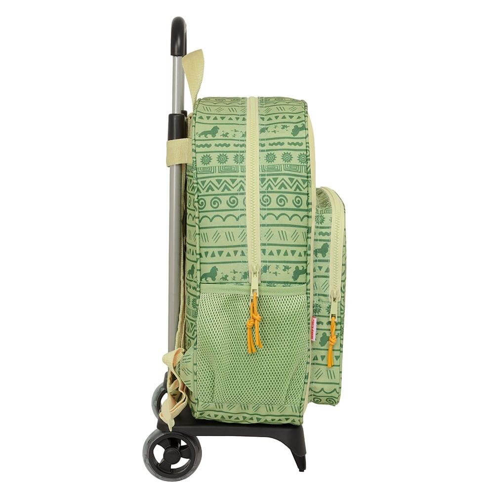 Mochila escolar infantil Mufasa com rodinhas e bolso frontal, verde. 3/3