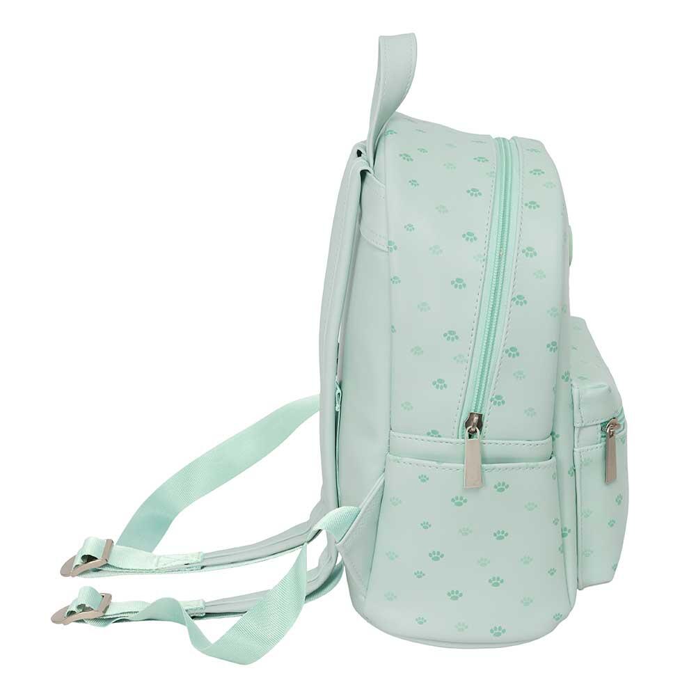 Mochila infantil Snoopy mini com bolso frontal e alças ajustáveis, verde menta. 3/3