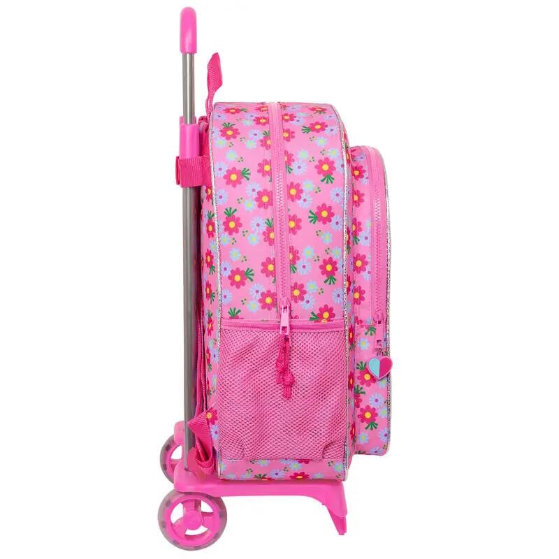 Mochila Escolar Infantil Trolls 3 con Carro y Ruedas con Bolsillo Frontal Rosa 3/3