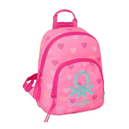 Benetton Dolce Mini Kinderrucksack mit Vordertasche, Rosa und Türkis