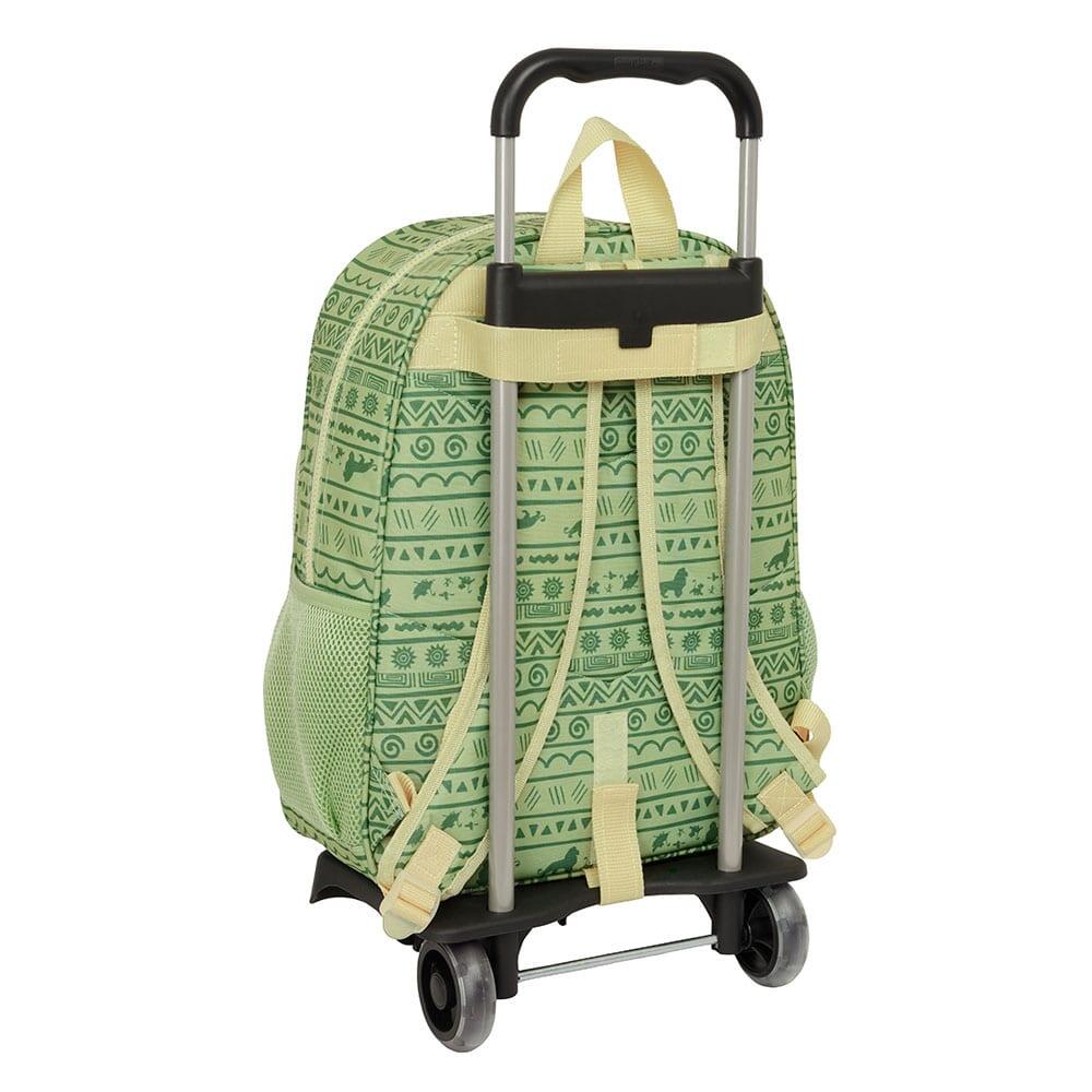 Mochila escolar infantil Mufasa com rodinhas e bolso frontal, verde. 2/3