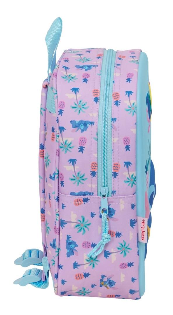 Mochila infantil Stitch 3D com zíper e alça superior, rosa e azul. 3/3