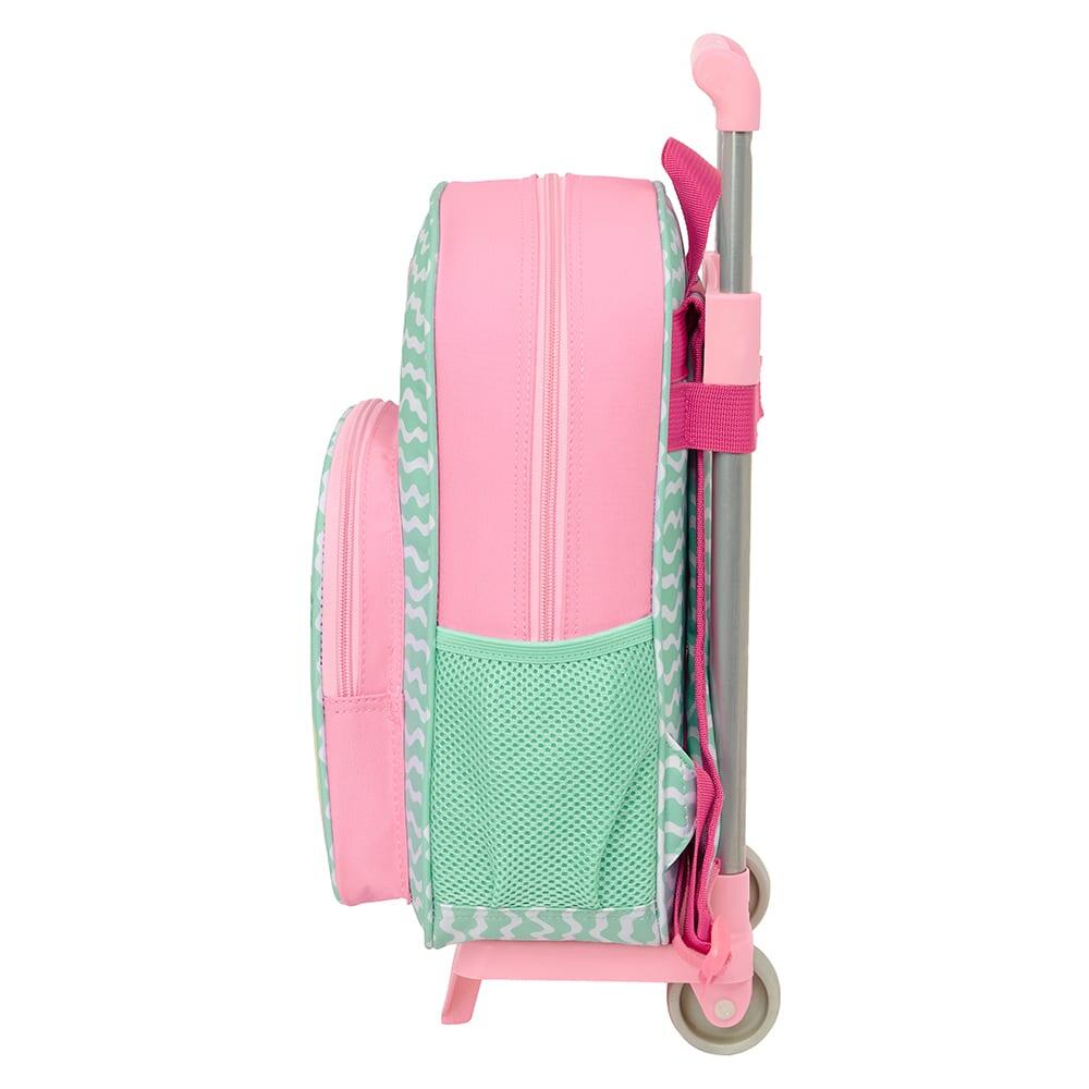 Mochila escolar infantil Stitch com rodinhas e bolso frontal, rosa. 2/2