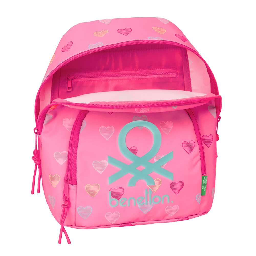 Mochila infantil Benetton Heart Mini com bolso frontal e alças ajustáveis, rosa. 4/4