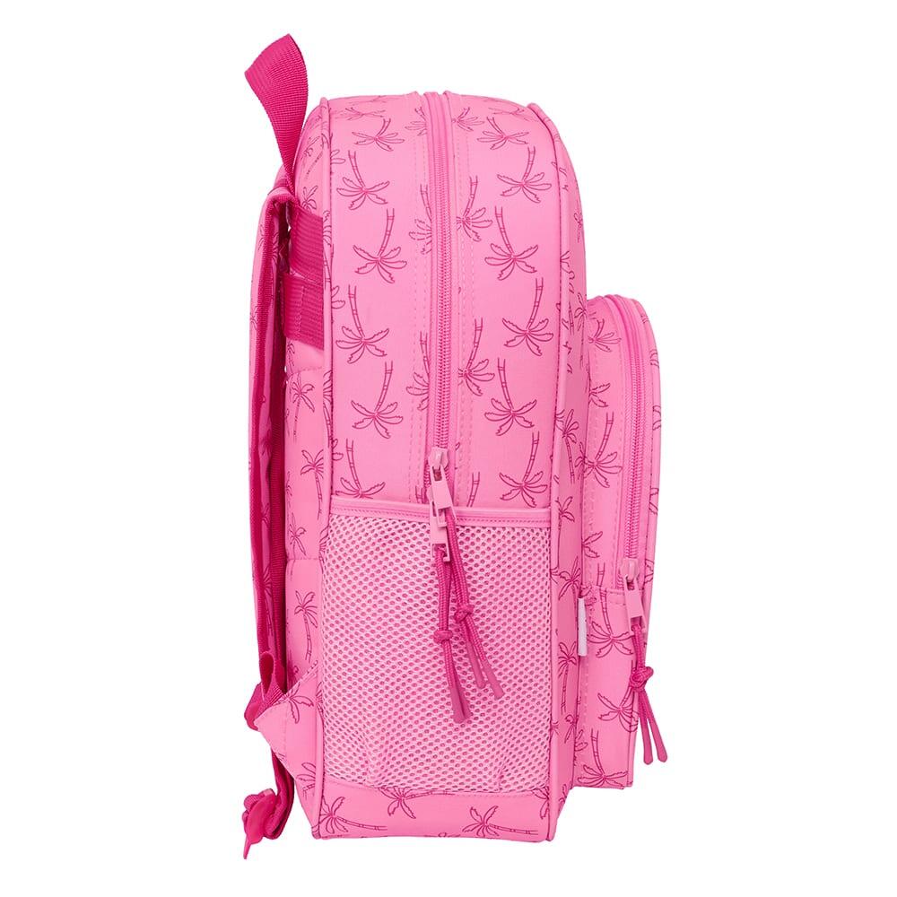 Mochila escolar infantil Stitch com bolso frontal e porta-garrafa, rosa. 3/3