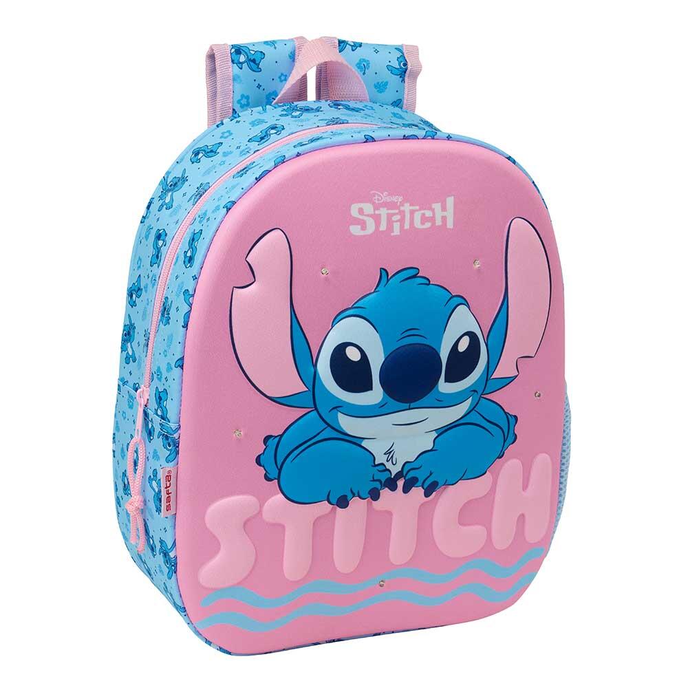 Mochila infantil Stitch 3D com LED e porta-garrafa - Rosa e Azul 2/4