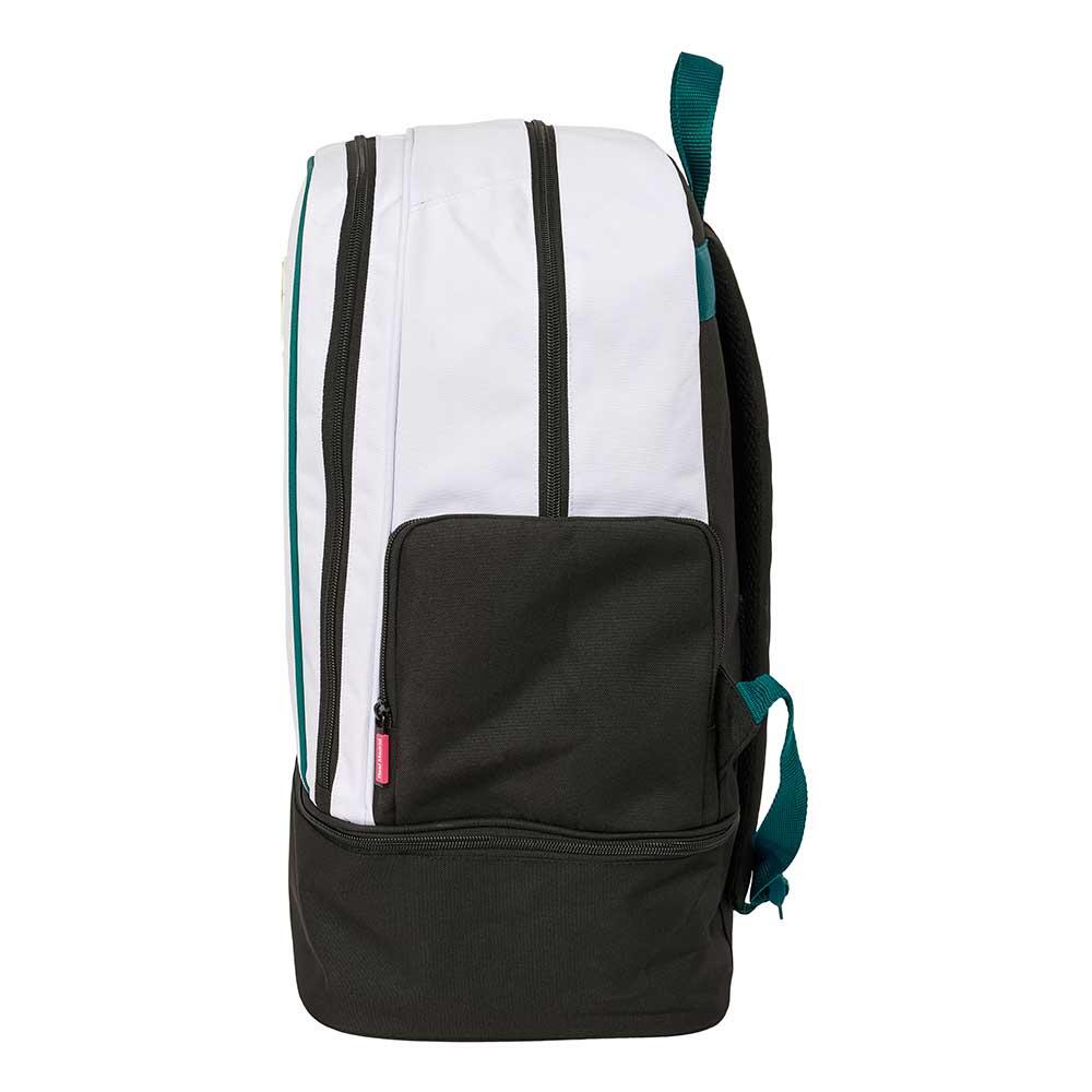 Mochila de treino do Real Madrid para adultos com porta-garrafa, branca e preta. 3/4