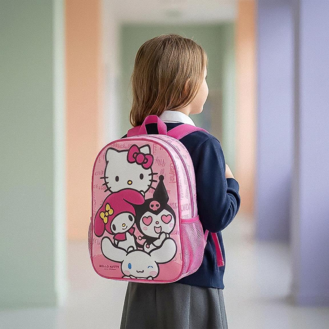 Zaino per bambini Hello Kitty 3D in poliestere rosa ed EVA con cerniera 6/6
