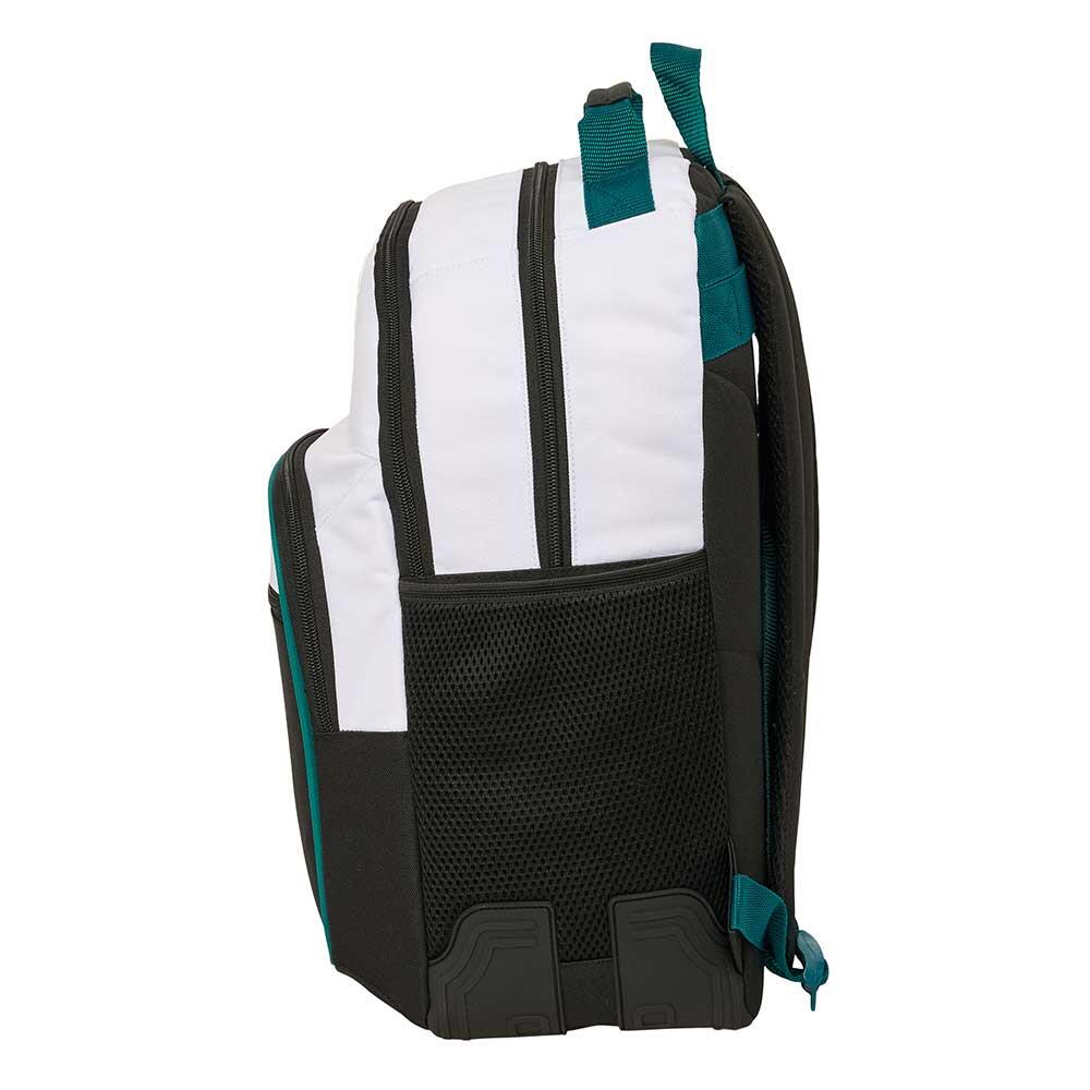 Mochila escolar dupla infantil do Real Madrid com bolso frontal, branca. 3/3