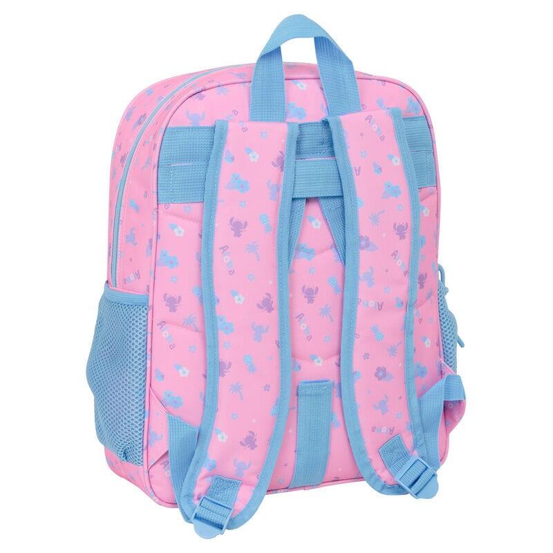 Mochila escolar infantil Stitch, adaptável a carrinhos, com bolso frontal, rosa. 2/3