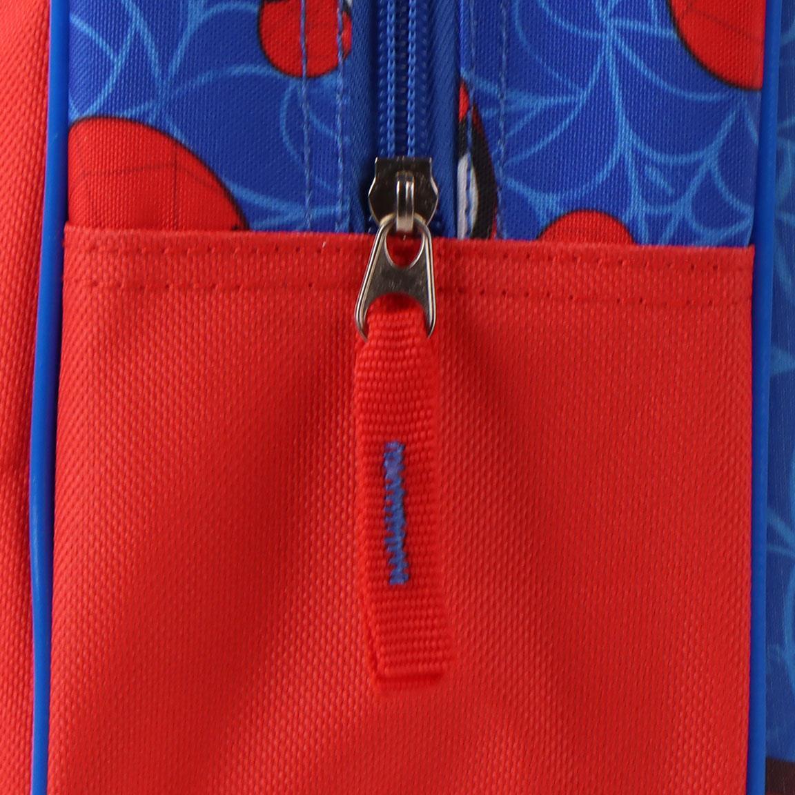 Mochila infantil com rodinhas e estampa do Homem-Aranha em poliéster 3D, azul. 3/6