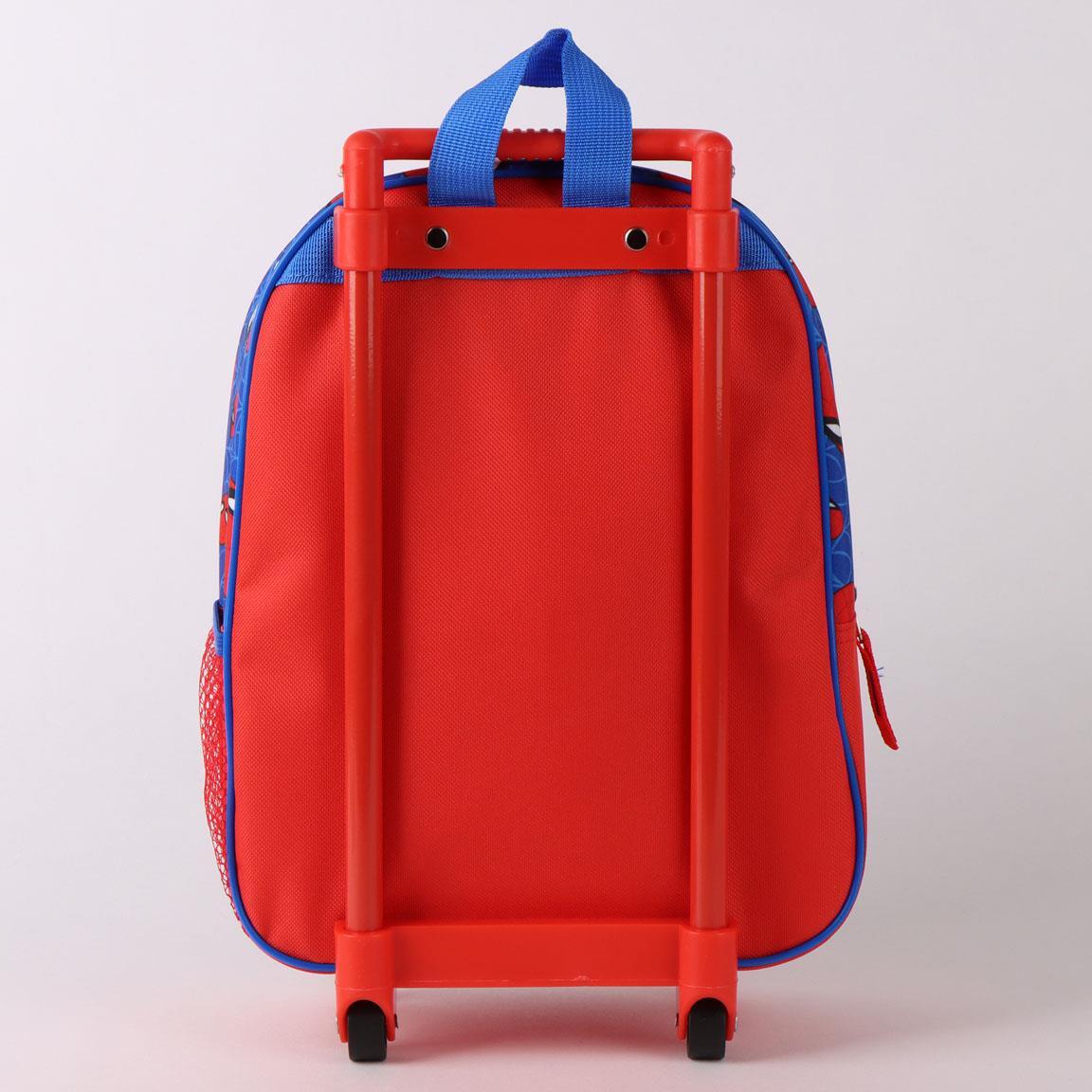 Mochila infantil com rodinhas e estampa do Homem-Aranha em poliéster 3D, azul. 2/6