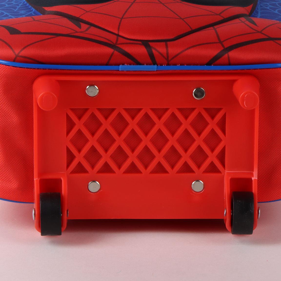 Mochila infantil com rodinhas e estampa do Homem-Aranha em poliéster 3D, azul. 4/6