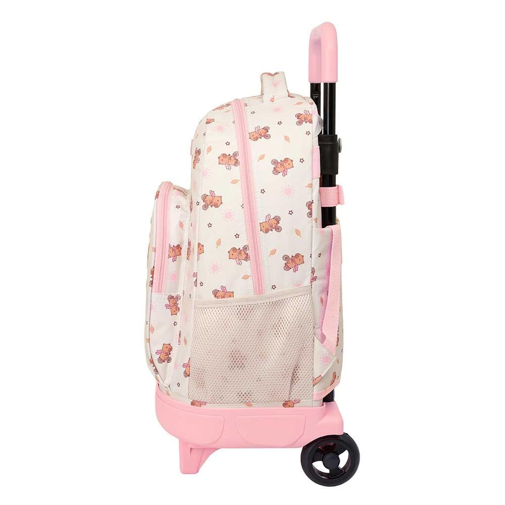 Mochila escolar infantil Capybara com rodas e bolso frontal, rosa. 3/3