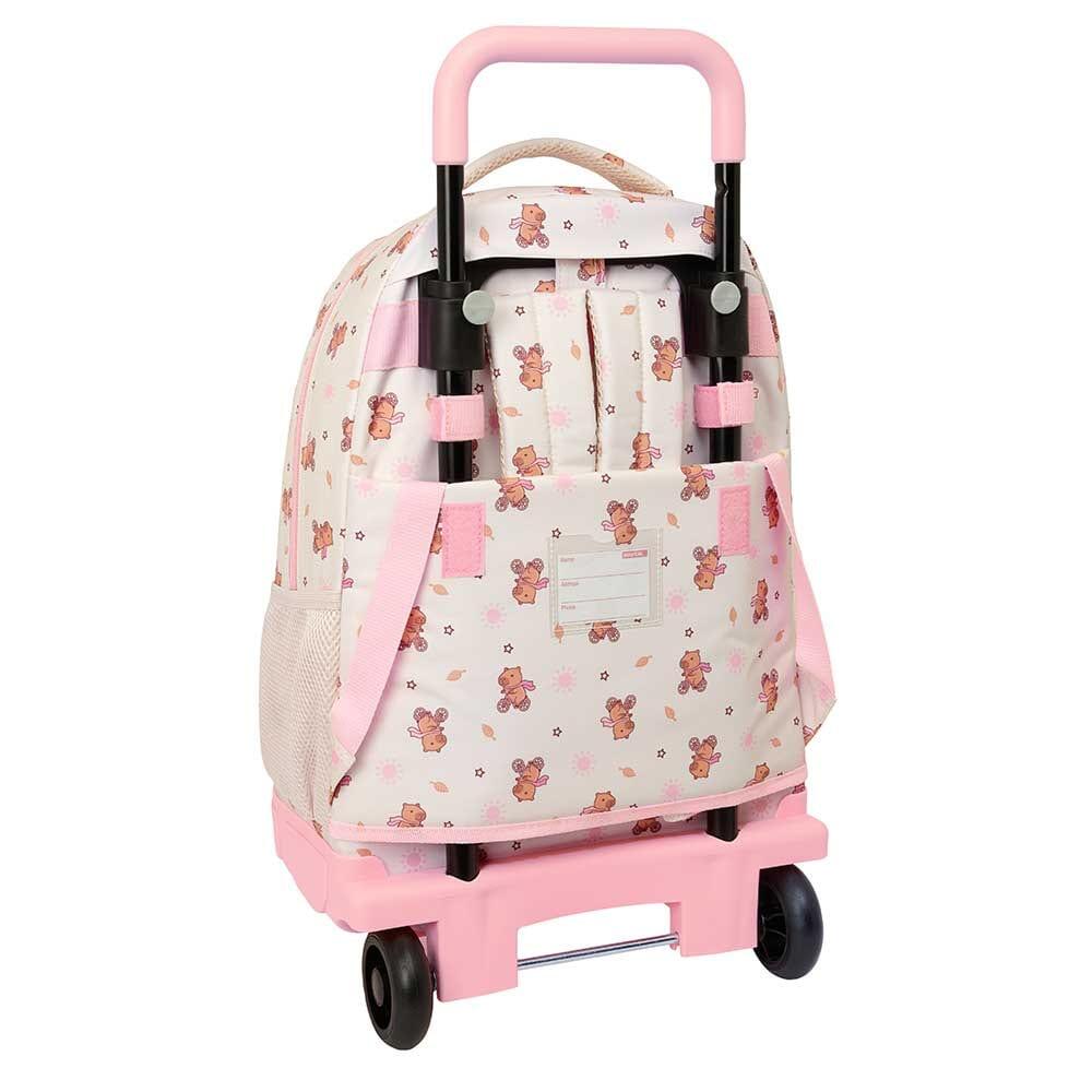 Mochila escolar infantil Capybara com rodas e bolso frontal, rosa. 2/3