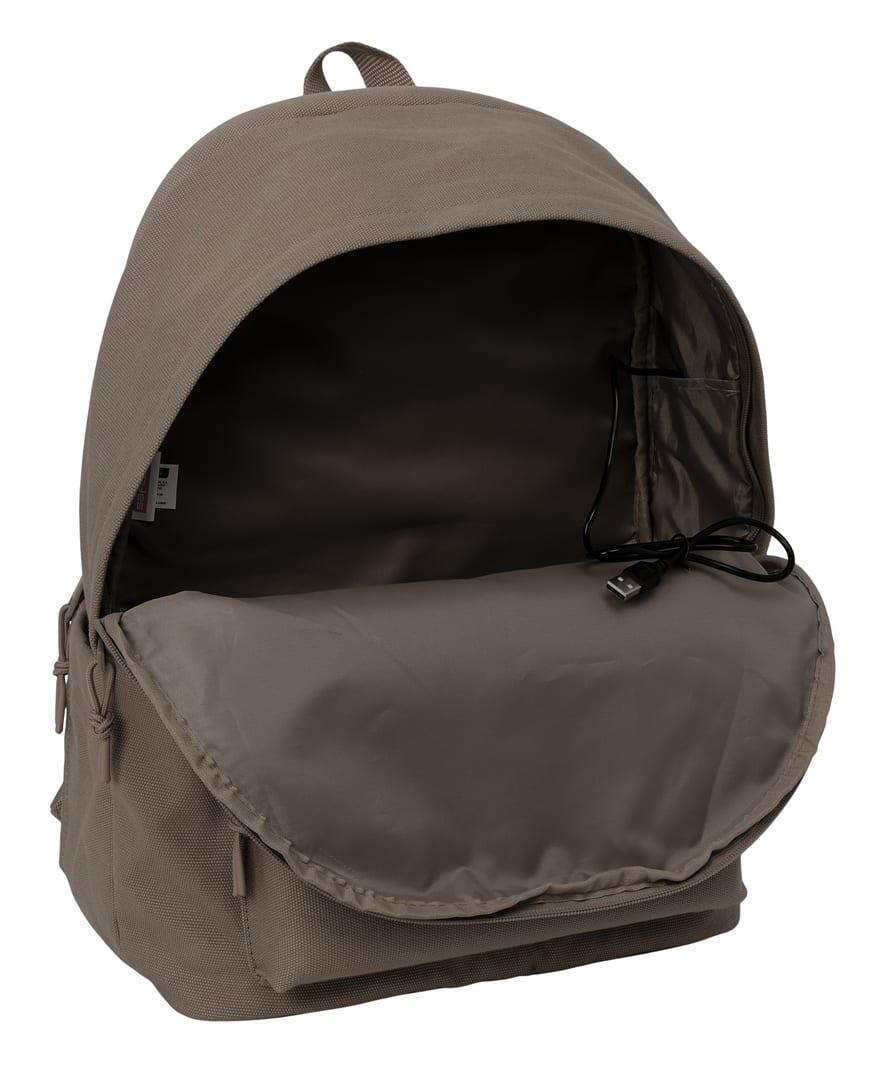 Mochila Vision para laptop adulto com porta USB e bolso frontal, cinza. 5/6