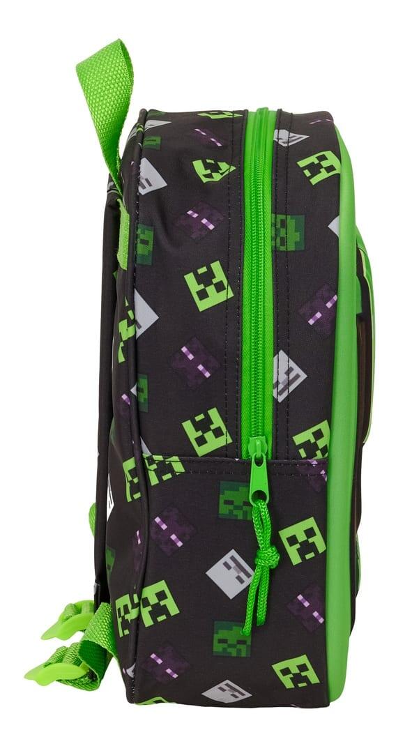 Sac à dos Minecraft 3D pour enfants avec fermeture éclair verte et noire 3/3