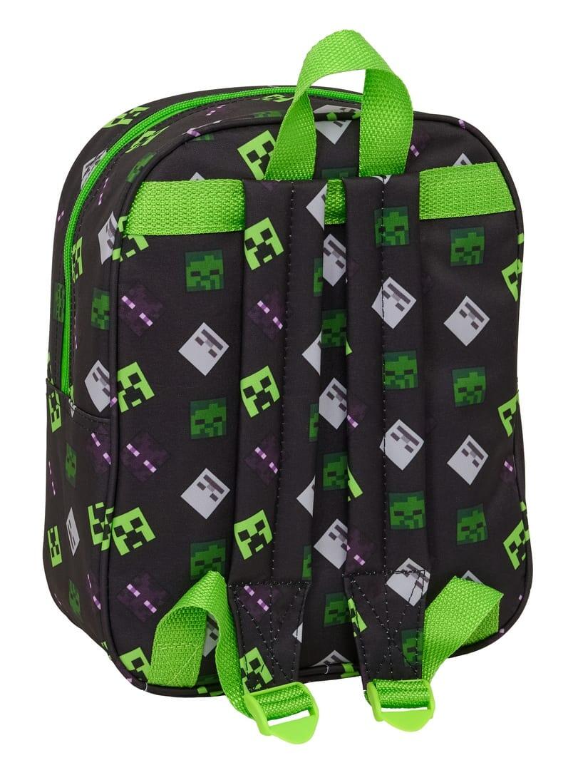 Sac à dos Minecraft 3D pour enfants avec fermeture éclair verte et noire 2/3