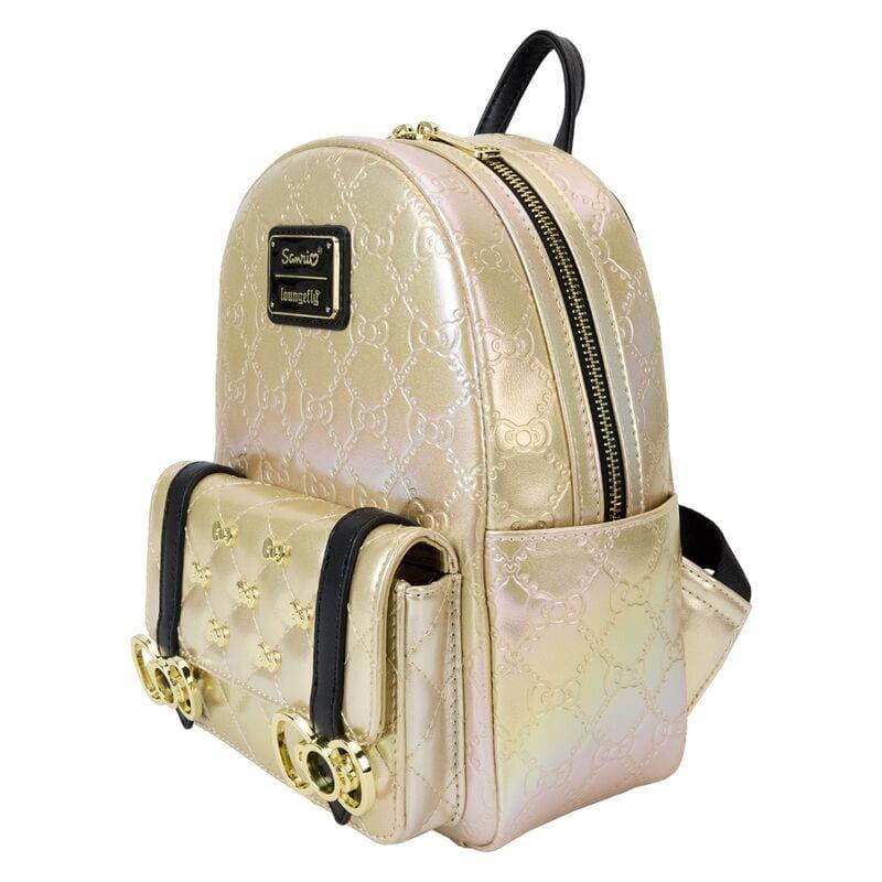 Mochila Hello Kitty para Adultos, 50º Aniversário, Couro Vegano, Dourada 3/4