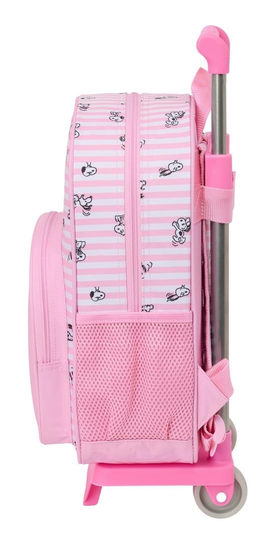 Mochila escolar infantil Snoopy com rodinhas e bolso frontal, rosa 3/3