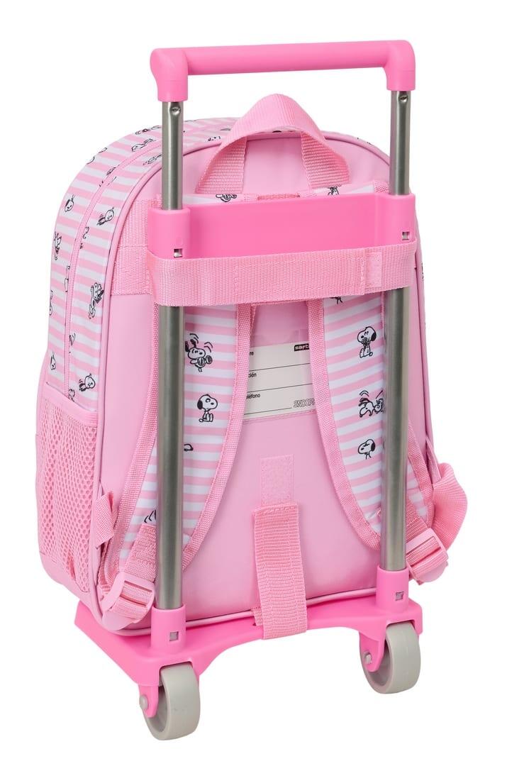 Mochila escolar infantil Snoopy com rodinhas e bolso frontal, rosa 2/3