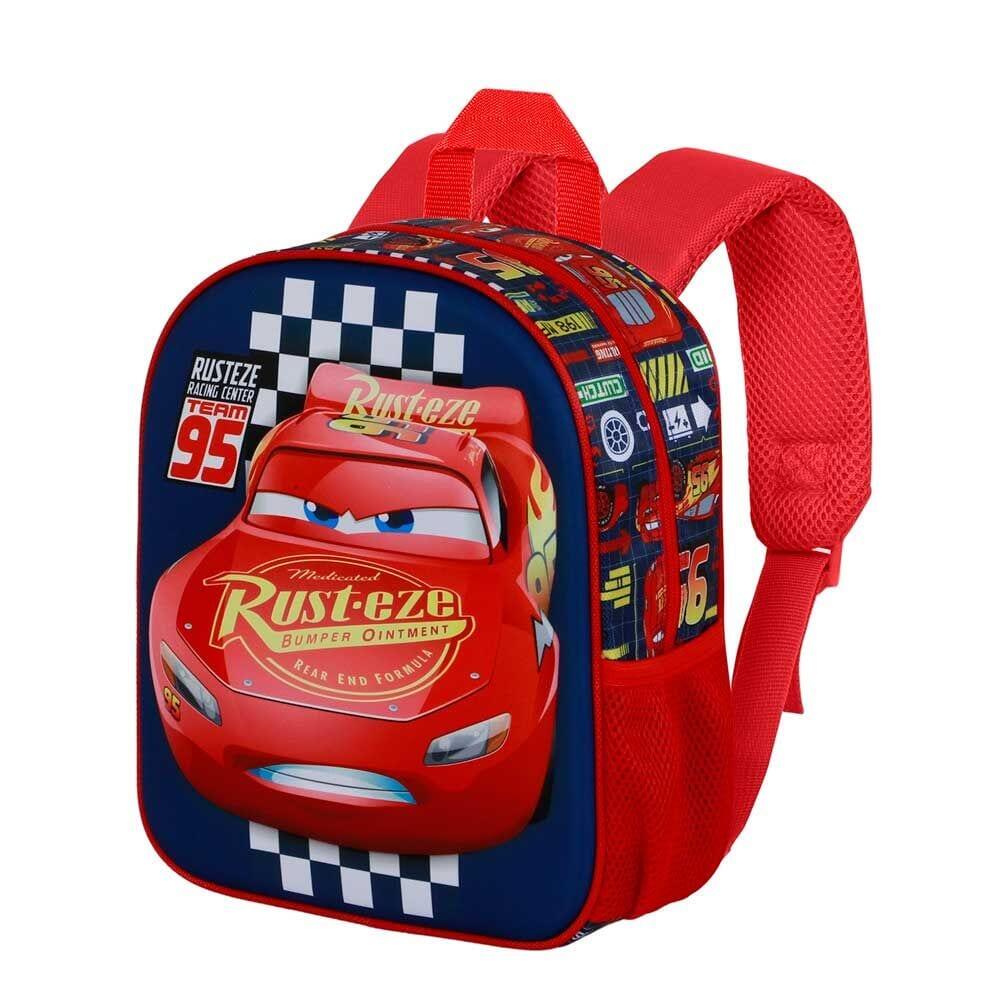 Mochila escolar infantil 3D Carros com costas acolchoadas, azul e vermelha 3/3