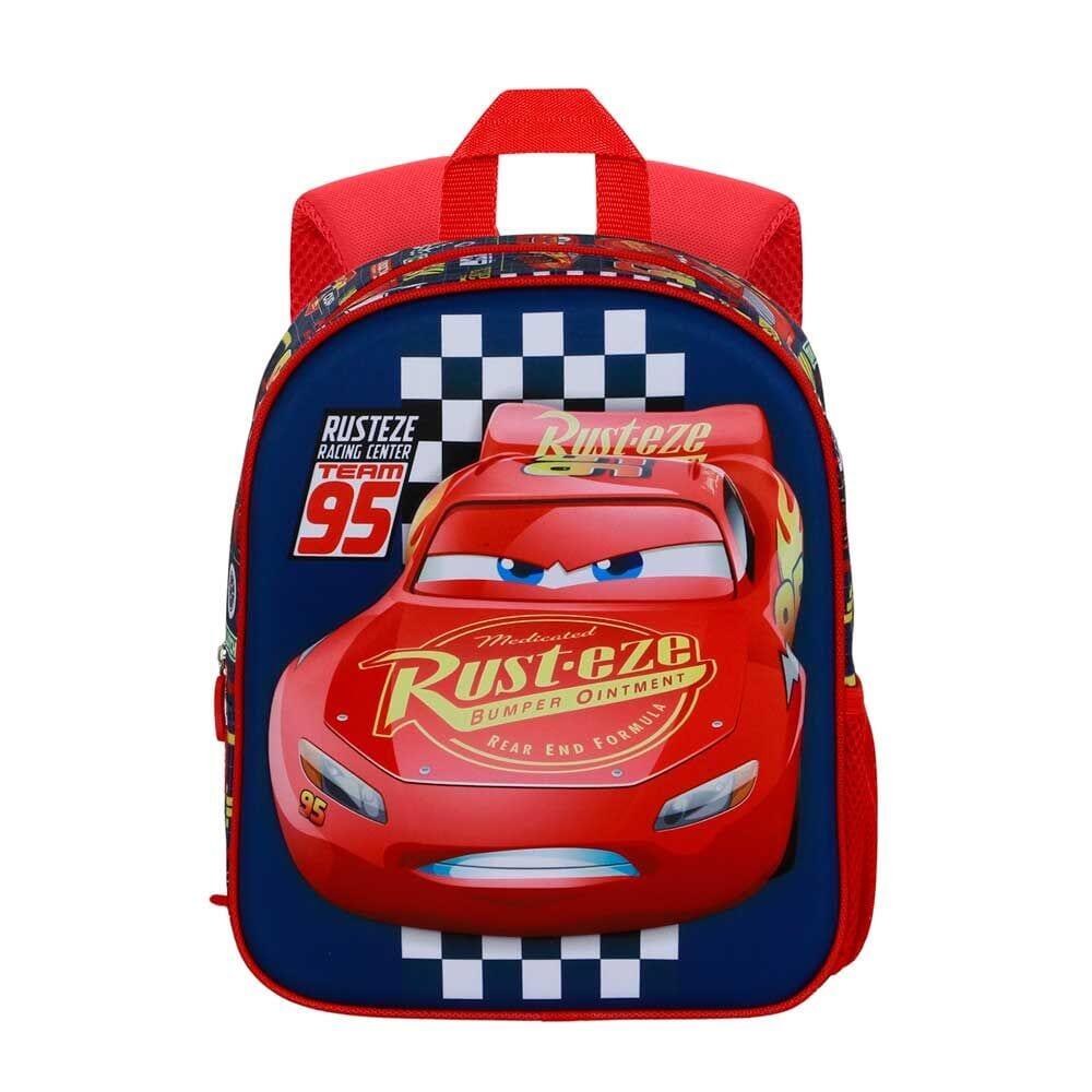 Mochila escolar infantil 3D Carros com costas acolchoadas, azul e vermelha 2/3