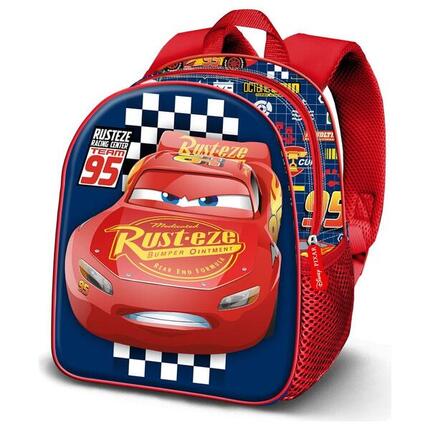 Mochila Escolar 3D Infantil Cars con Espalda Acolchada Azul y Roja