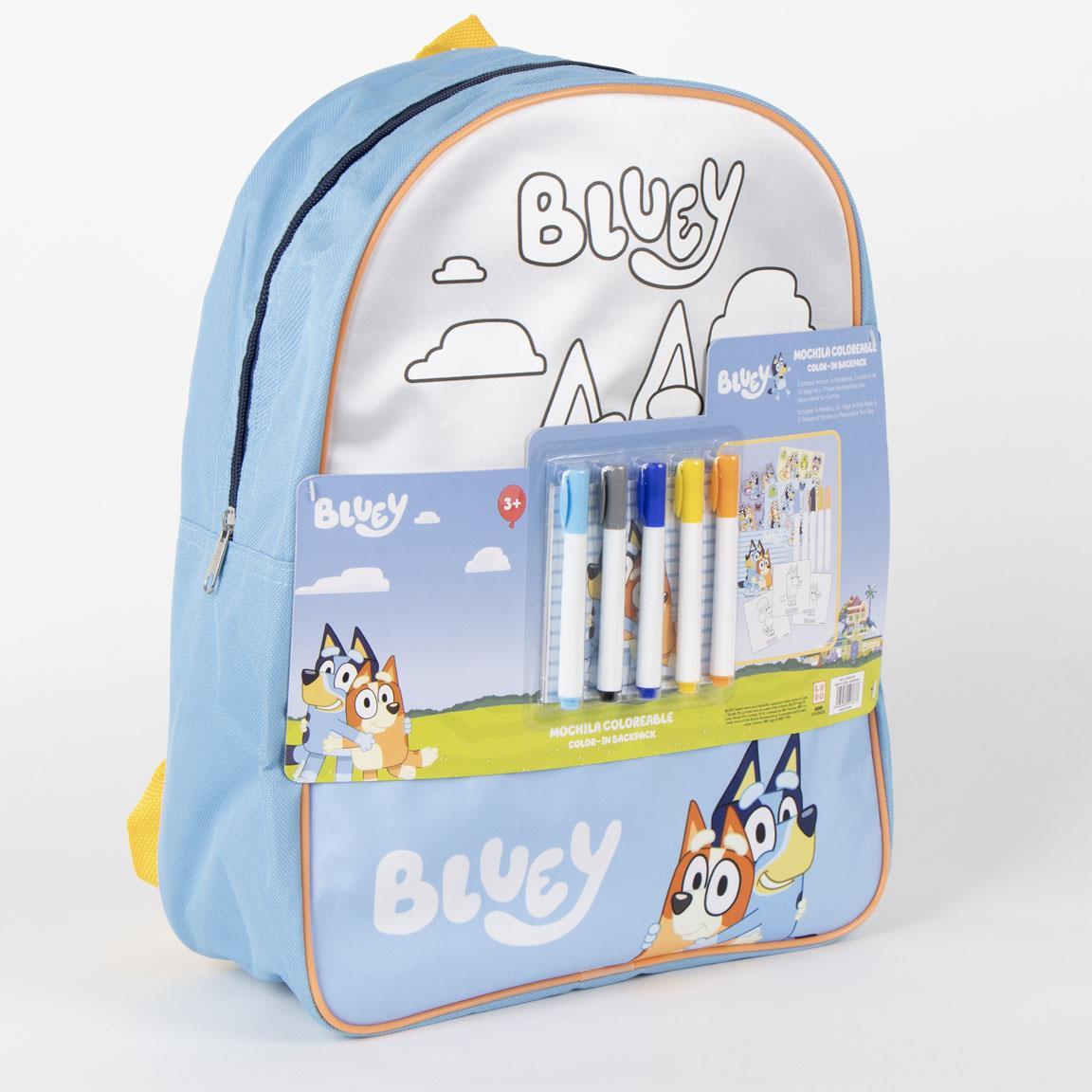 Mochila infantil Bluey DIY em poliéster com marcadores azul-claro. 6/7