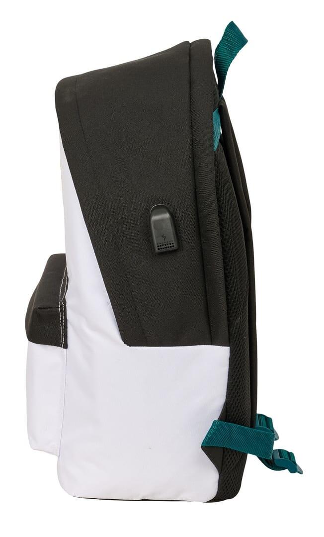 Mochila para laptop Real Madrid adulto com porta USB e bolso frontal (branca) 3/6